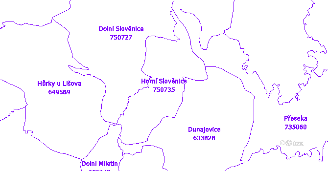 Katastrální mapa Horní Slověnice - přehledová mapa katastrálního území