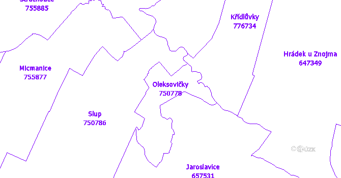 Katastrální mapa Oleksovičky - přehledová mapa katastrálního území