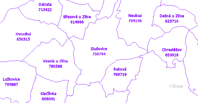 Katastrální mapa Slušovice - přehledová mapa katastrálního území