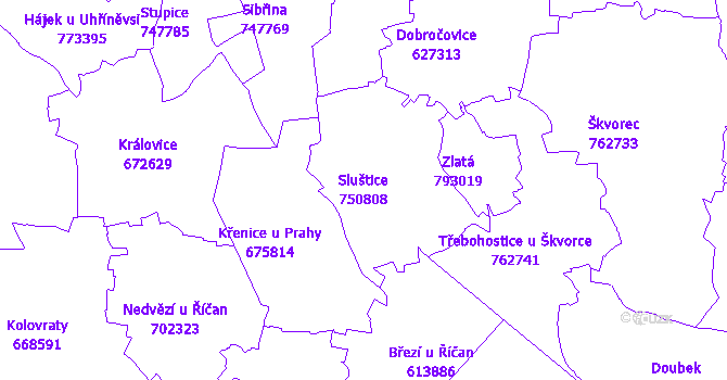 Katastrální mapa Sluštice - přehledová mapa katastrálního území