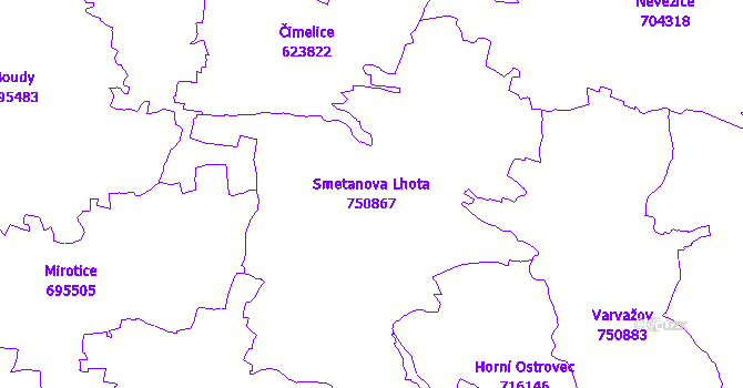 Katastrální mapa Smetanova Lhota - přehledová mapa katastrálního území