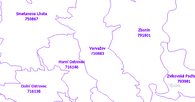 Katastrální mapa Varvažov - přehledová mapa katastrálního území