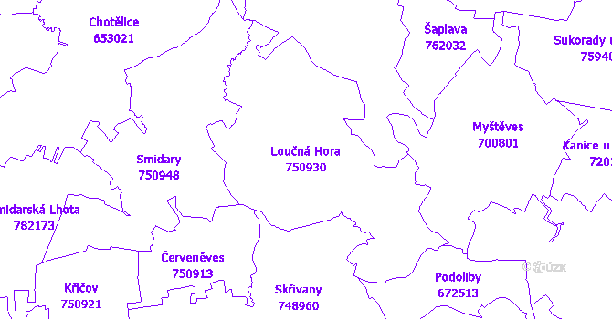 Katastrální mapa Loučná Hora - přehledová mapa katastrálního území