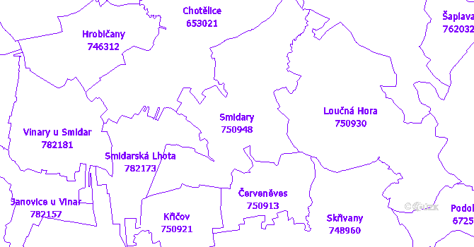 Katastrální mapa Smidary - přehledová mapa katastrálního území