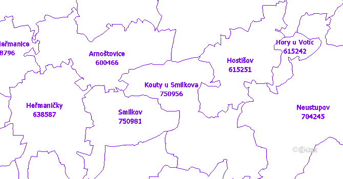 Katastrální mapa Kouty u Smilkova - přehledová mapa katastrálního území