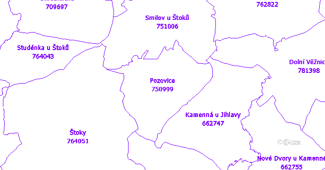 Katastrální mapa Pozovice - přehledová mapa katastrálního území