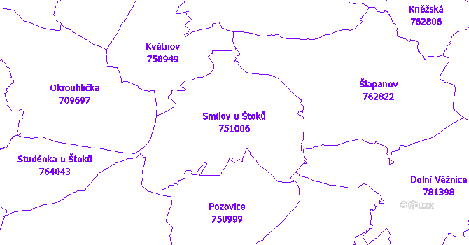 Katastrální mapa Smilov u Štoků - přehledová mapa katastrálního území