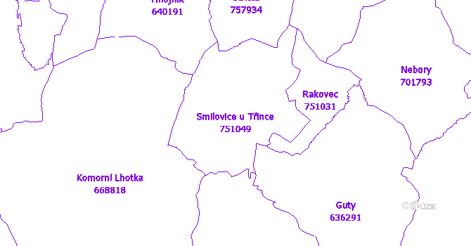 Katastrální mapa Smilovice u Třince - přehledová mapa katastrálního území