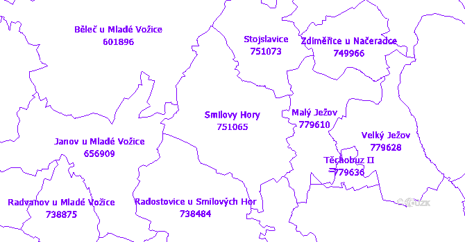 Katastrální mapa Smilovy Hory - přehledová mapa katastrálního území