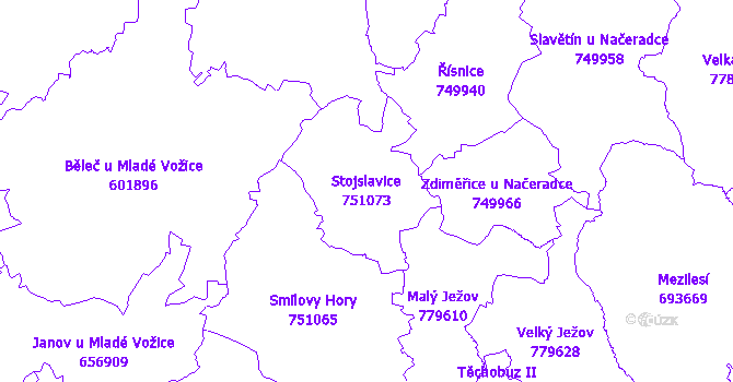 Katastrální mapa Stojslavice - přehledová mapa katastrálního území