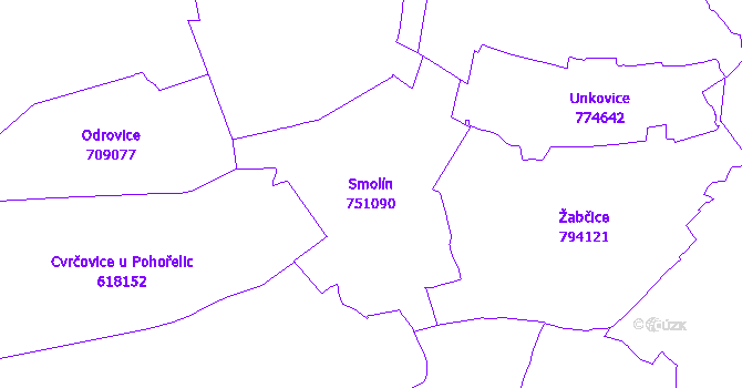 Katastrální mapa Smolín - přehledová mapa katastrálního území