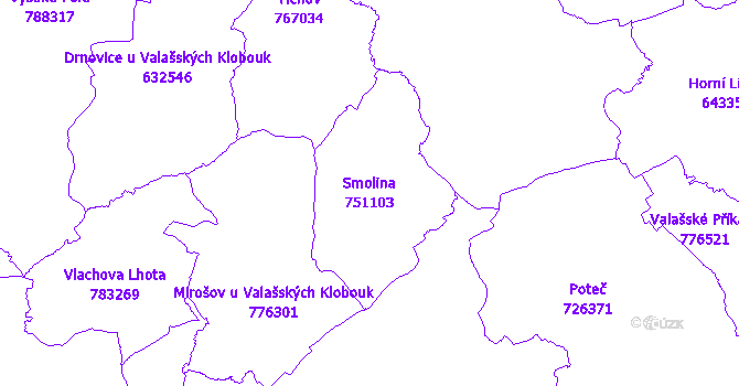 Katastrální mapa Smolina - přehledová mapa katastrálního území