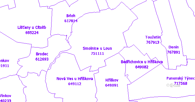 Katastrální mapa Smolnice u Loun - přehledová mapa katastrálního území