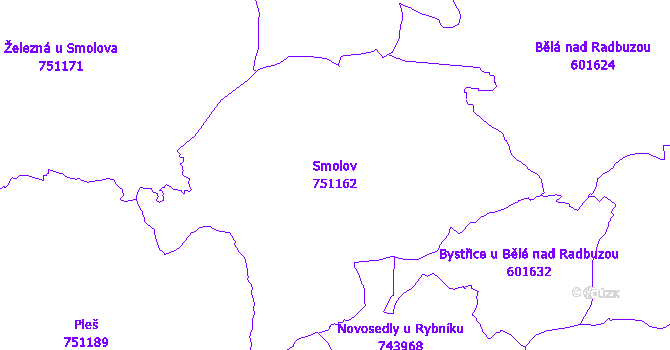 Katastrální mapa Smolov - přehledová mapa katastrálního území