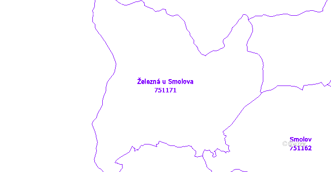 Katastrální mapa Železná u Smolova - přehledová mapa katastrálního území