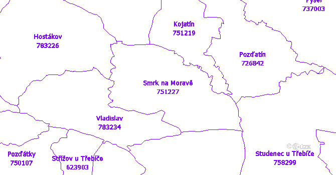 Katastrální mapa Smrk na Moravě - přehledová mapa katastrálního území