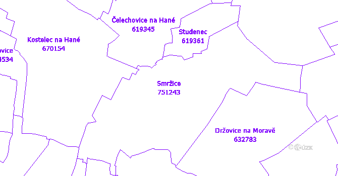 Katastrální mapa Smržice - přehledová mapa katastrálního území