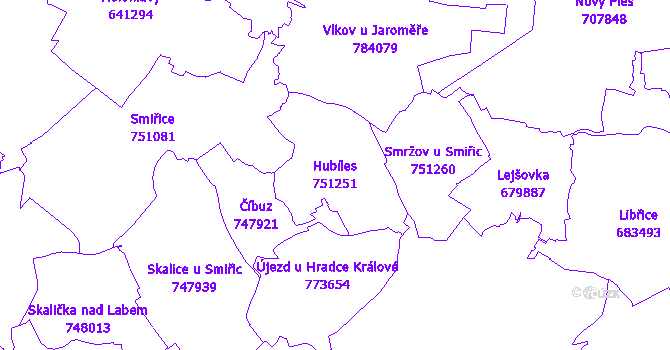 Katastrální mapa Hubíles - přehledová mapa katastrálního území