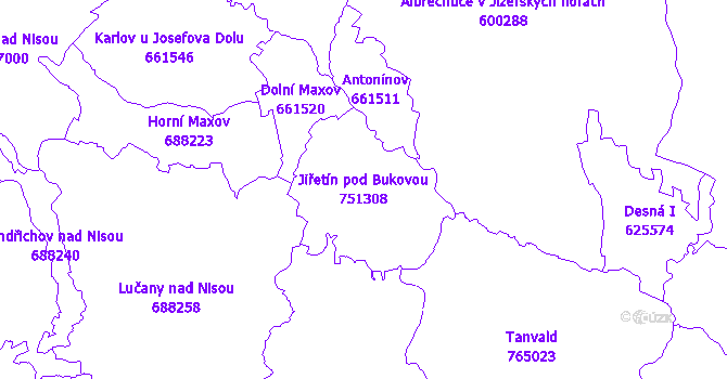 Katastrální mapa Jiřetín pod Bukovou - přehledová mapa katastrálního území