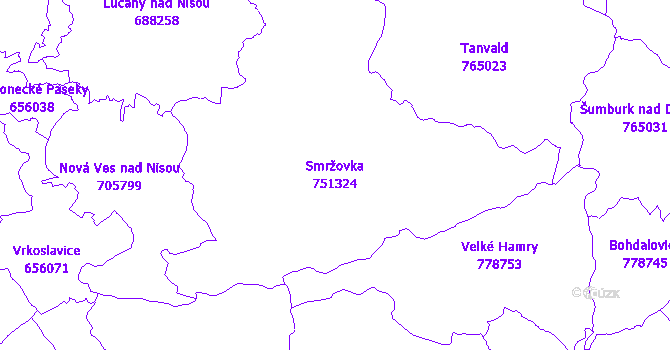 Katastrální mapa Smržovka - přehledová mapa katastrálního území