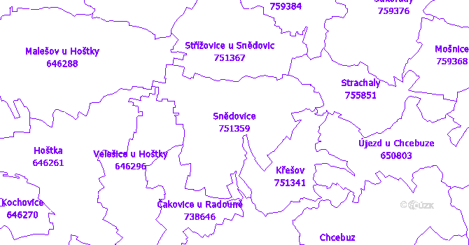 Katastrální mapa Snědovice - přehledová mapa katastrálního území