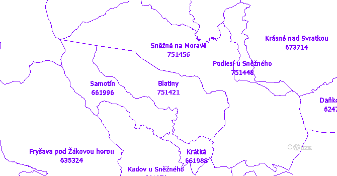Katastrální mapa Blatiny - přehledová mapa katastrálního území