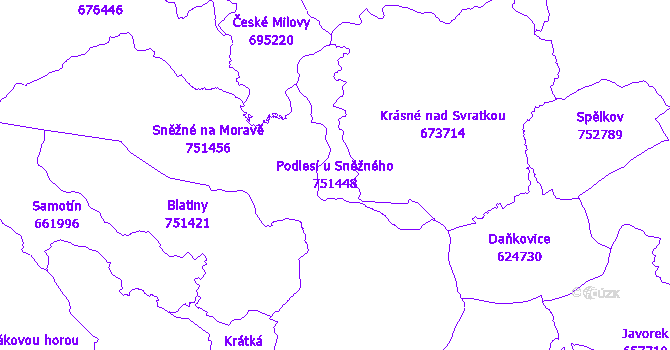 Katastrální mapa Podlesí u Sněžného - přehledová mapa katastrálního území