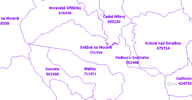Katastrální mapa Sněžné na Moravě - přehledová mapa katastrálního území