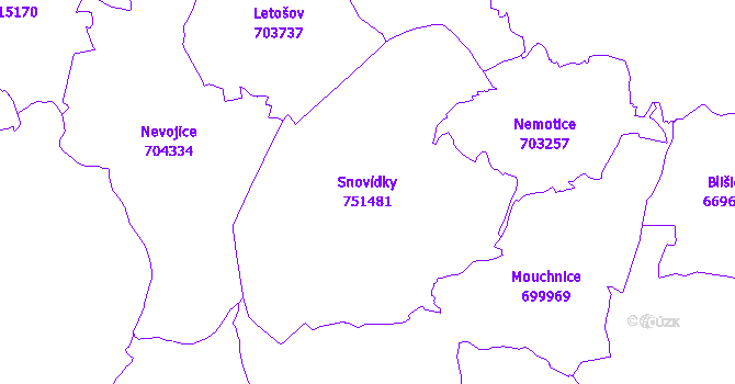 Katastrální mapa Snovídky - přehledová mapa katastrálního území