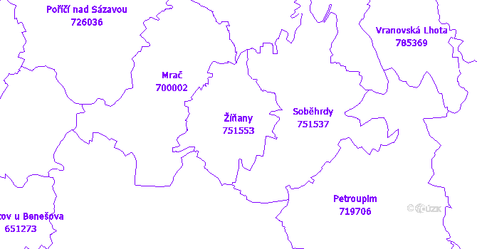 Katastrální mapa Žíňany - přehledová mapa katastrálního území