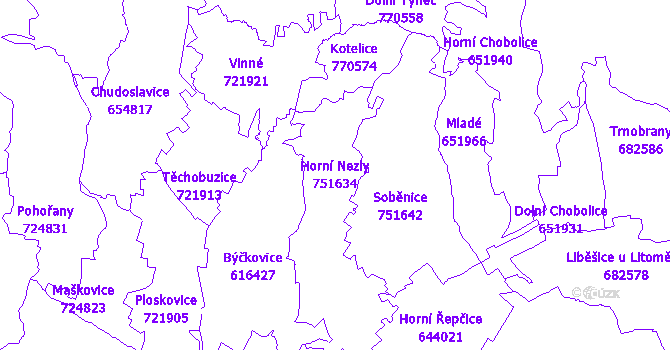 Katastrální mapa Horní Nezly - přehledová mapa katastrálního území