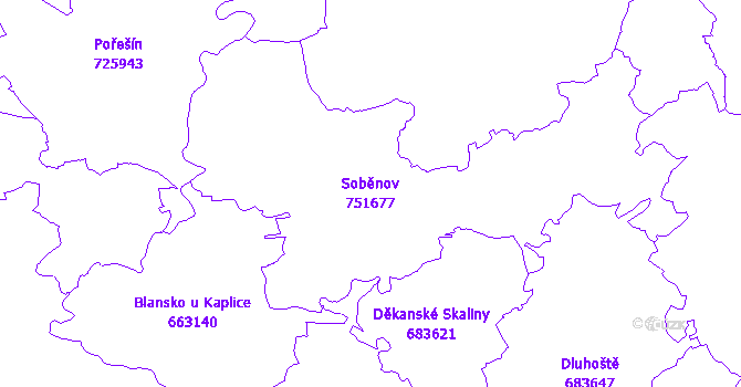 Katastrální mapa Soběnov - přehledová mapa katastrálního území