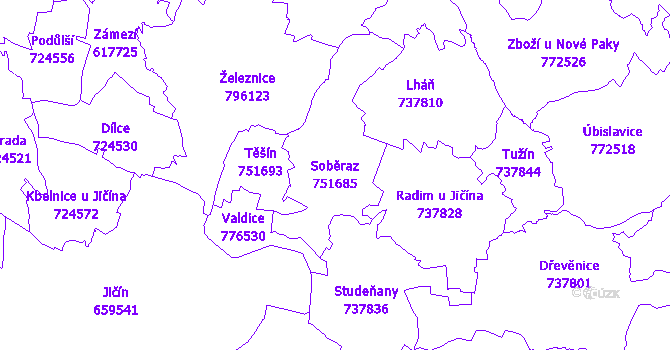 Katastrální mapa Soběraz - přehledová mapa katastrálního území
