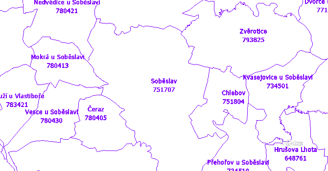 Katastrální mapa Soběslav - přehledová mapa katastrálního území