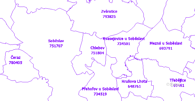 Katastrální mapa Chlebov - přehledová mapa katastrálního území