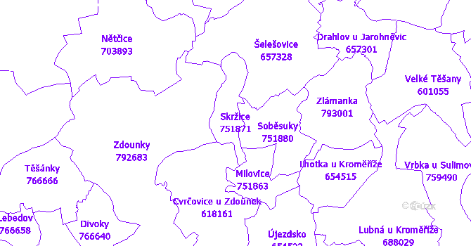 Katastrální mapa Skržice - přehledová mapa katastrálního území