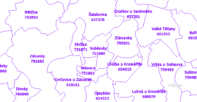 Katastrální mapa Soběsuky