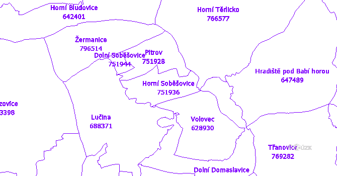 Katastrální mapa Horní Soběšovice - přehledová mapa katastrálního území