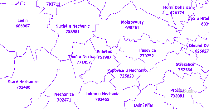 Katastrální mapa Sobětuš - přehledová mapa katastrálního území