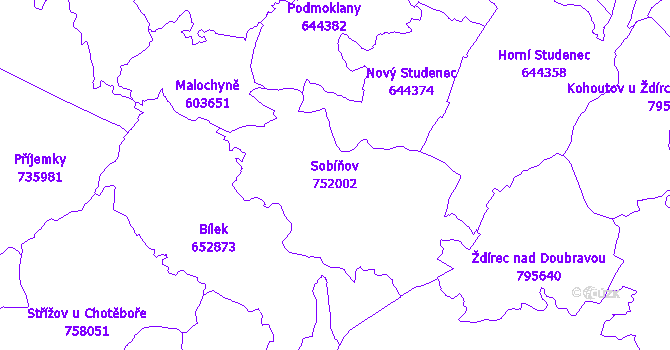 Katastrální mapa Sobíňov - přehledová mapa katastrálního území