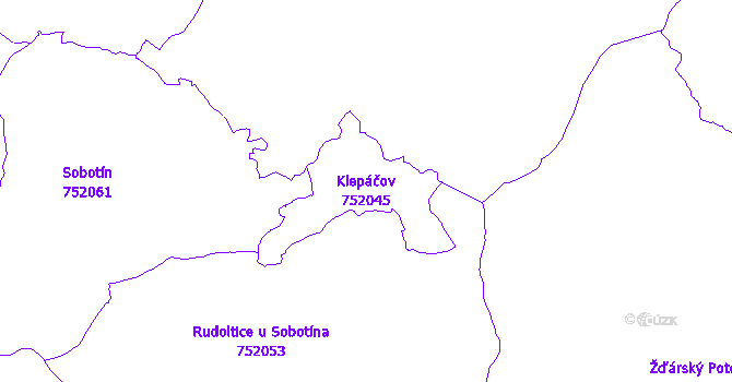 Katastrální mapa Klepáčov - přehledová mapa katastrálního území