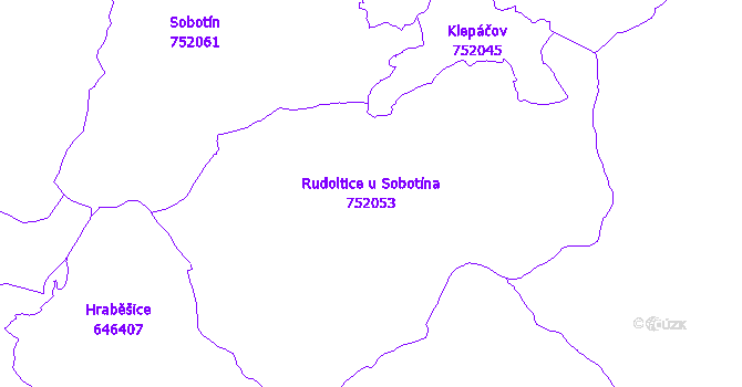 Katastrální mapa Rudoltice u Sobotína - přehledová mapa katastrálního území