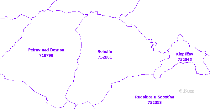 Katastrální mapa Sobotín - přehledová mapa katastrálního území