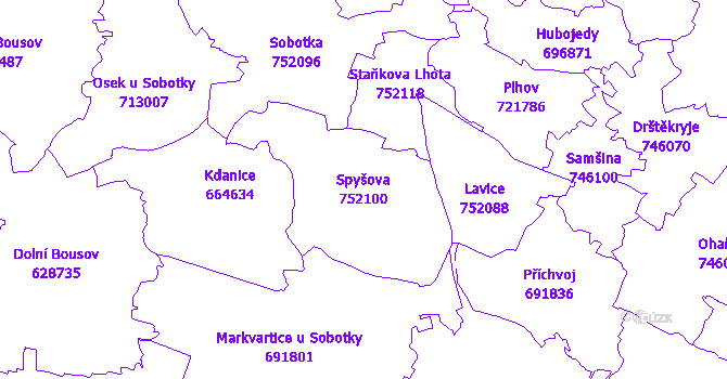 Katastrální mapa Spyšova - přehledová mapa katastrálního území