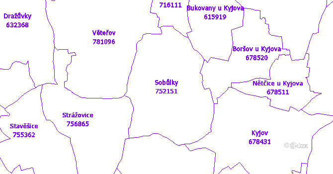 Katastrální mapa Sobůlky - přehledová mapa katastrálního území