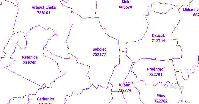 Katastrální mapa Sokoleč - přehledová mapa katastrálního území