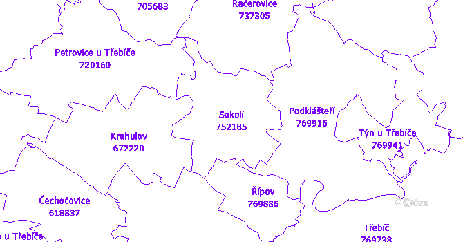 Katastrální mapa Sokolí - přehledová mapa katastrálního území