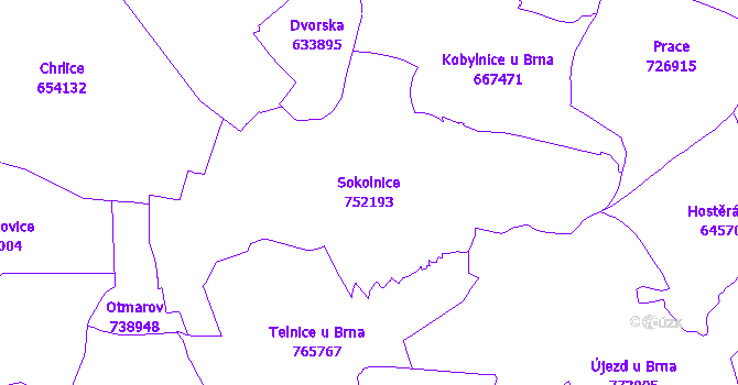 Katastrální mapa Sokolnice - přehledová mapa katastrálního území