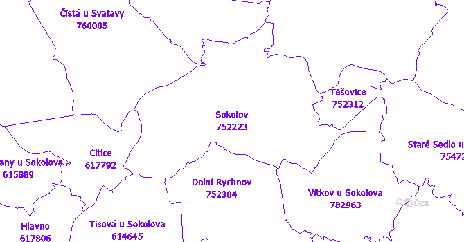 Katastrální mapa Sokolov - přehledová mapa katastrálního území