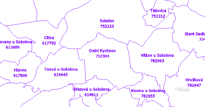 Katastrální mapa Dolní Rychnov - přehledová mapa katastrálního území